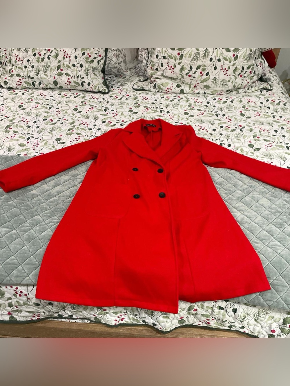 Red Double-Breasted Wool-Blend Coat